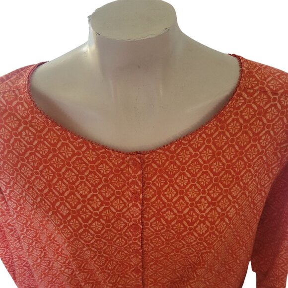 LAUREN RALPH‎ LAUREN Orange Boho Style Tunic Top Drawstring Waist Button - Picture 3 of 7